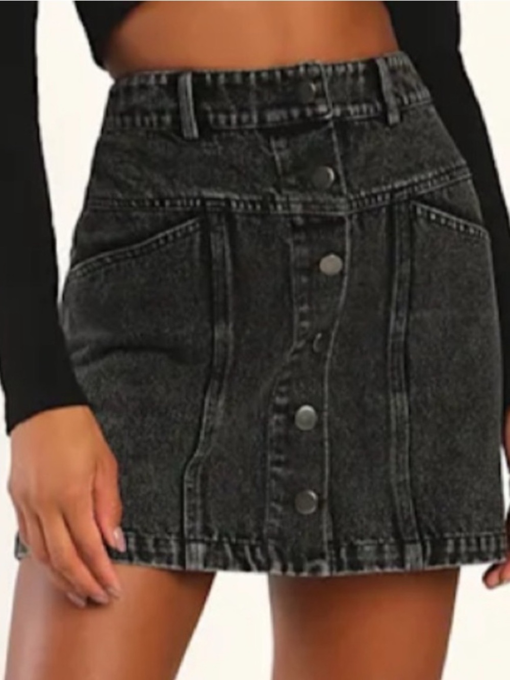 Lulu's Real Babe Faded Washed Black Button-Front High-Waist Mini Skirt Size M - Picture 1 of 8